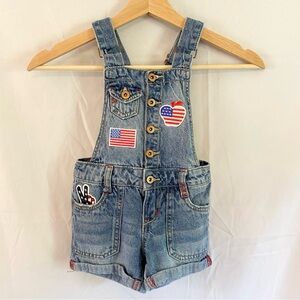 Lei Denim Girls Overall Shorts Size XS Patriotic Design